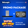 D1670 – Delonghi Promo Package Cooker Hood 1490 m3h + Gas Hob 2 burner