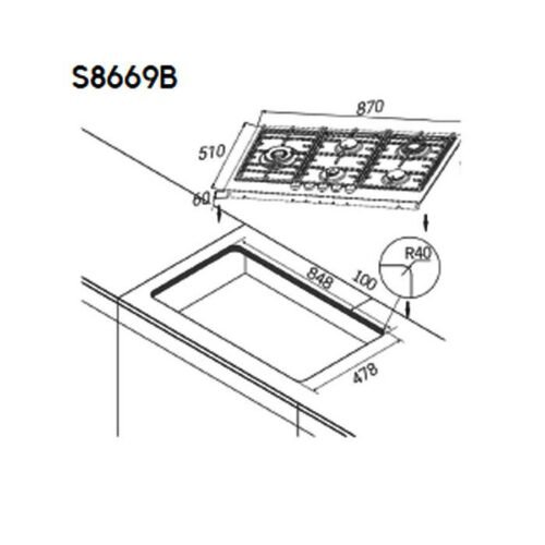 S8669B - DE&E 304 Stainless steel 5 Burner Build-in Hob 4.0KW Cast Iron Burner - Image 3